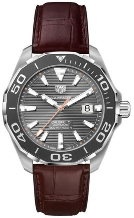 Tag Heuer Aquaracer Caliber 5 Black Dial Brown Leather Strap Watch For Men WAY201M FC6474