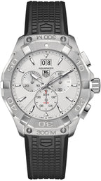 Tag Heuer Aquaracer Chronograph White Dial Black Rubber Strap Watch For Men CAY1111 FT6041