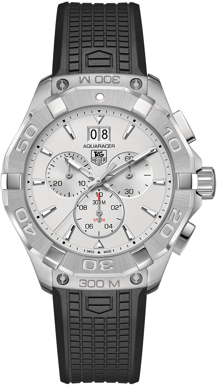 Tag Heuer Aquaracer Chronograph White Dial Black Rubber Strap Watch For Men CAY1111 FT6041