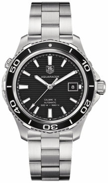 Tag Heuer Aquaracer Caliber 5 Automatic Black Dial Silver Steel Strap Watch For Men WAK2110 BA0830