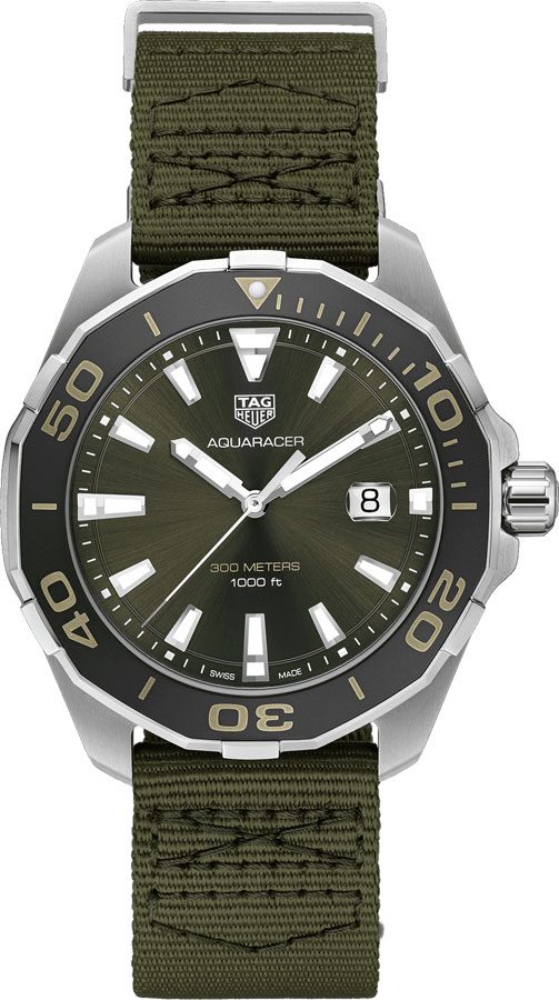 Tag Heuer Aquaracer Black Dial Khakhi Green Nato Strap Watch For Men WAY101E FC8222