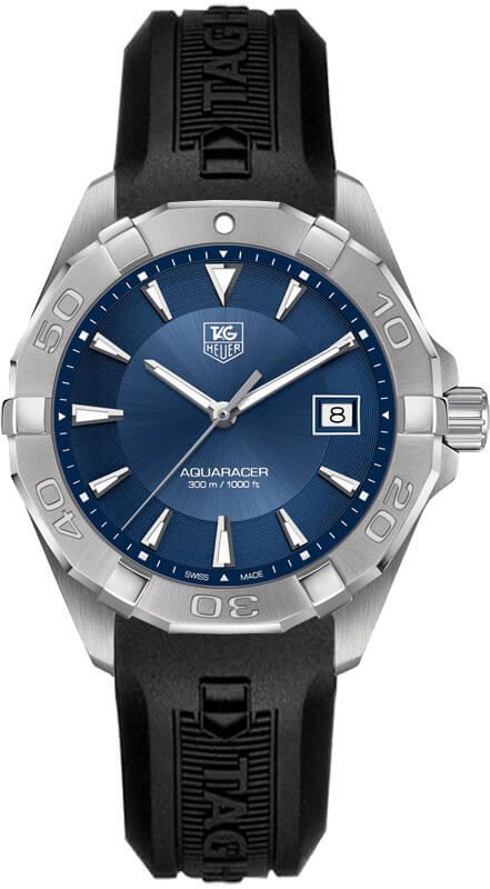 Tag Heuer Aquaracer Quartz Blue Dial Black Rubber Strap Watch For Men WAY1112 FT8021