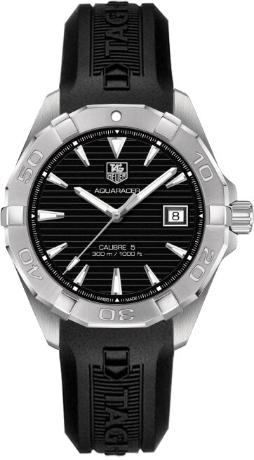 Tag Heuer Aquaracer Automatic Caliber 5 Black Dial Black Rubber Strap Watch For Men WAY2110 FT8021