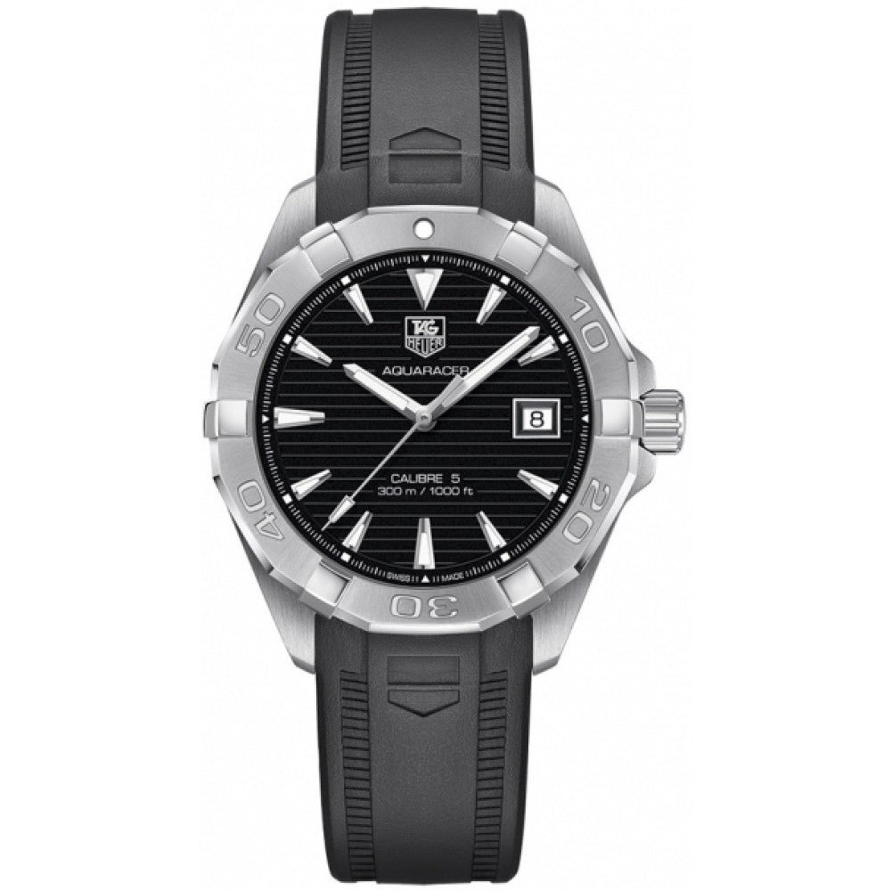 Tag Heuer Aquaracer Automatic Caliber 5 Black Dial Black Rubber Strap Watch For Men WAY2110 FT8021