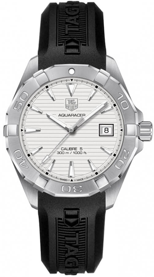 Tag Heuer Aquaracer Caliber 5 White Dial Black Rubber Strap Watch For Men WAY2111 FT8021