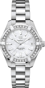 Tag Heuer Aquaracer Diamonds Mother Of Pearl Dial Silver Steel Strap Watch For Women WBD1313 BA0740