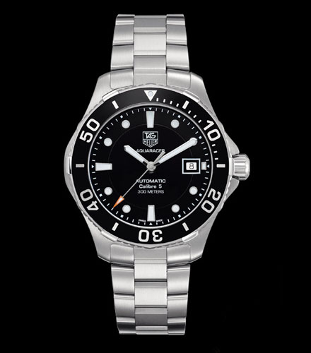 Tag Heuer Aquaracer Automatic Caliber 5 Black Dial Silver Steel Strap Watch For Men WAN2110 BA0822