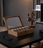  Premium 12-Slot Wooden Watch Display Case with Glass Lid and Velvet Interior Description(Brown)