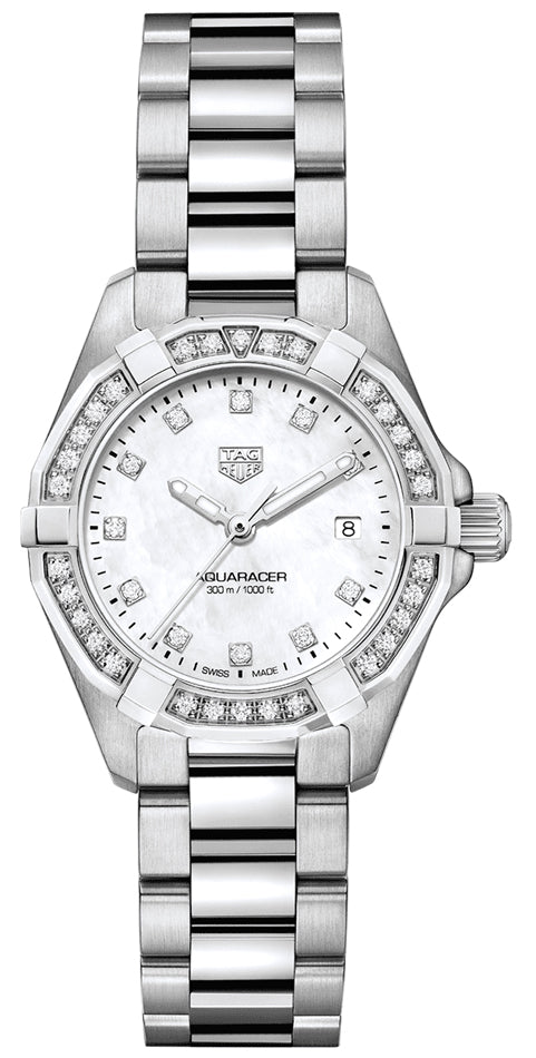 Tag Heuer Aquaracer Diamonds White Dial Silver Steel Strap Watch For Women WBD1415 BA0741