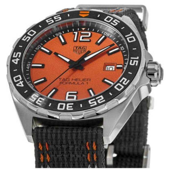 Tag Heuer Formula 1 Quartz Orange Dial Black Nylon Strap Watch For Men Waz101a Fc8305
